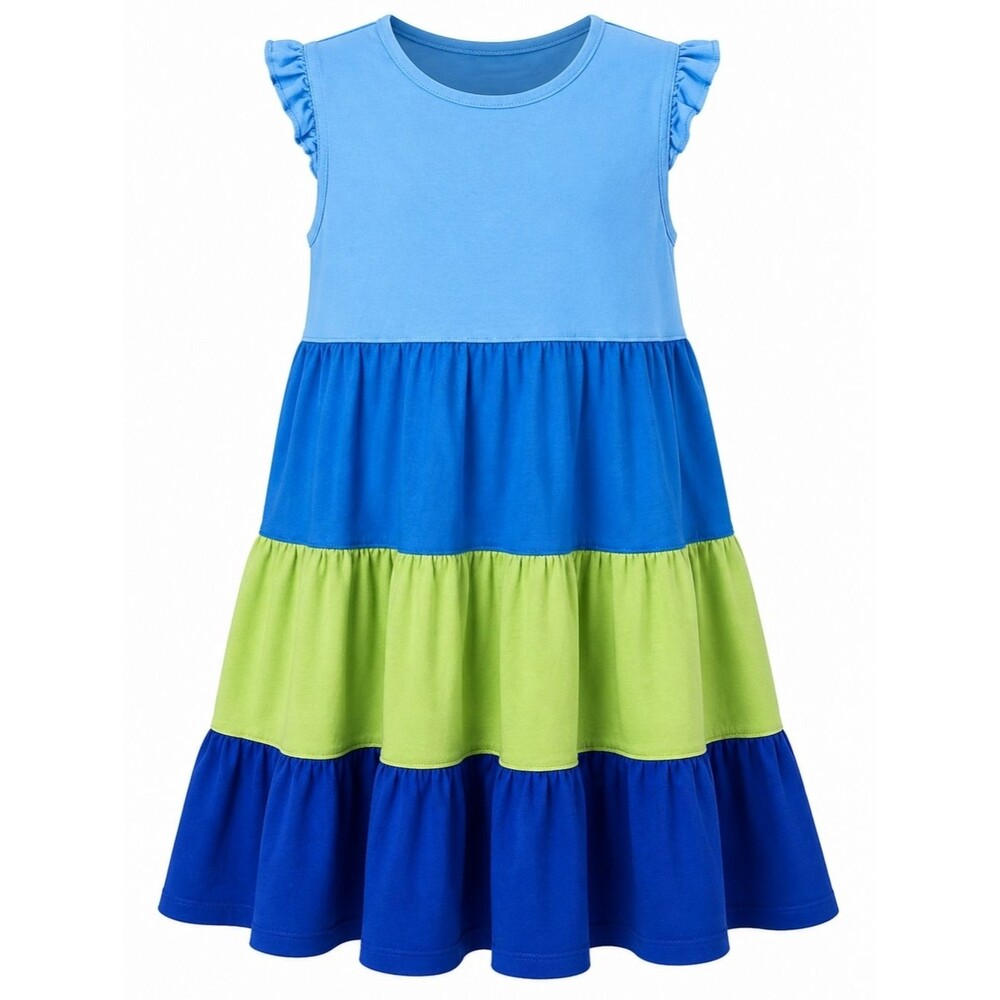 Hanna Andersson Kids Blue Green Ombre Colorblock Tiered Cotton Dress Girls 130 8